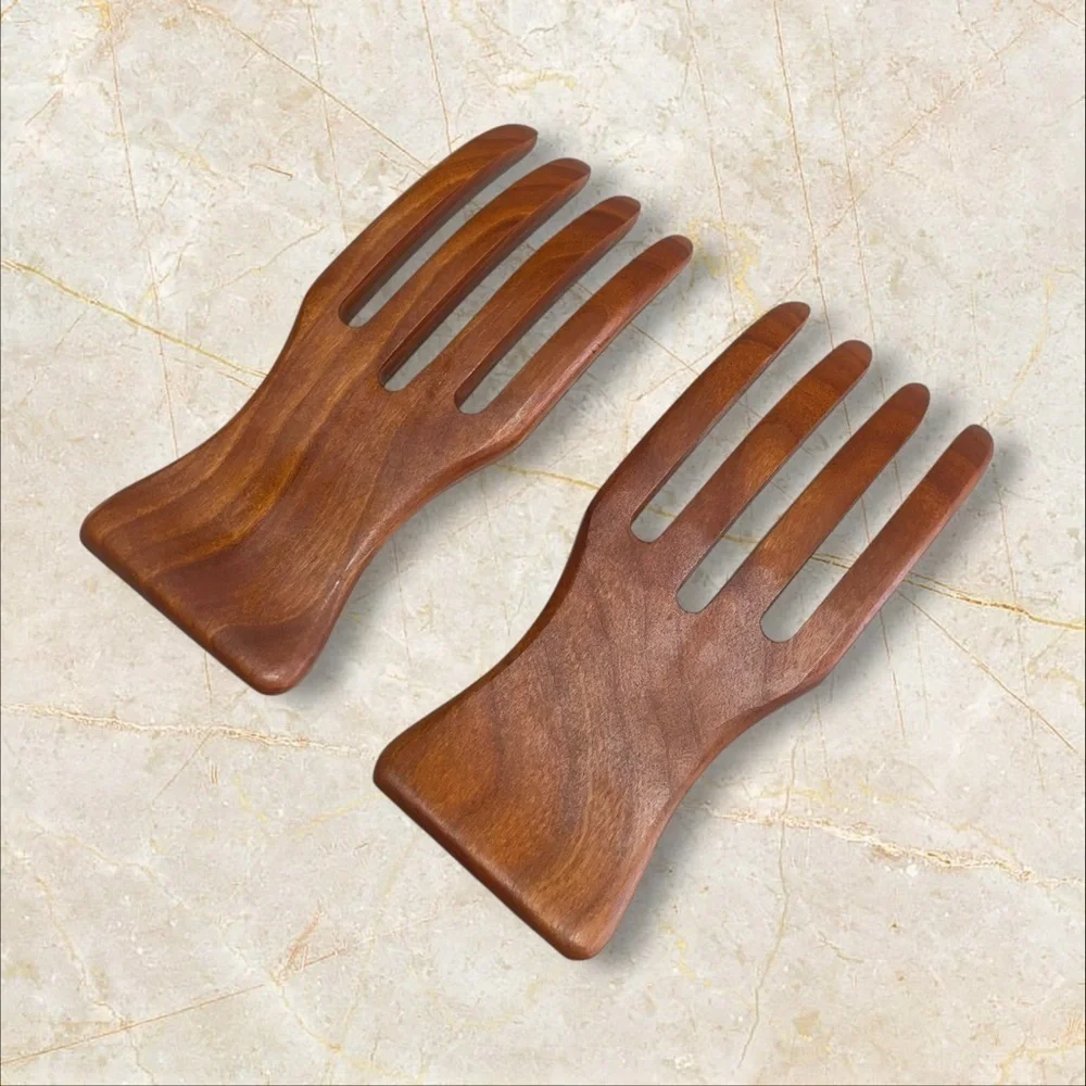 MCM Teak Wood Salad Serving Hands - Pair